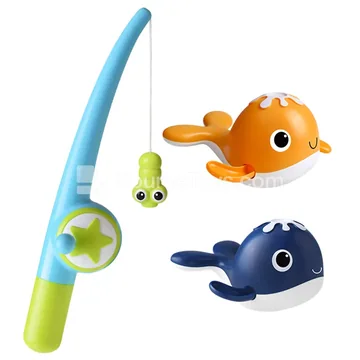 Fishing Rod Set with 2 Magnetic Fish (Dark Blue + Orange)
