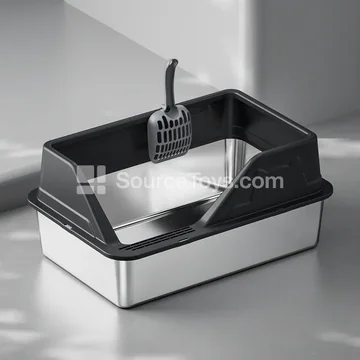 Side-Opening Slanted Stainless Steel Cat Litter Box (T156-3)