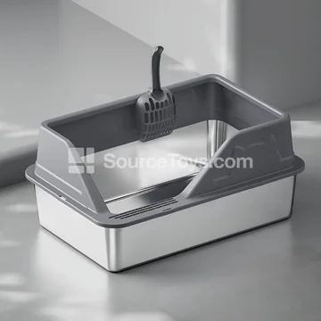Side-Open Slanted Stainless Steel Cat Litter Box