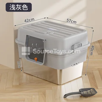 Side-Open Enclosed Portable Stainless Steel Litter Box with Handle