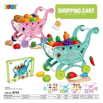Pretend-Play Shopping Cart with Mini Fruits & Vegetables, 2 Colors Assorted