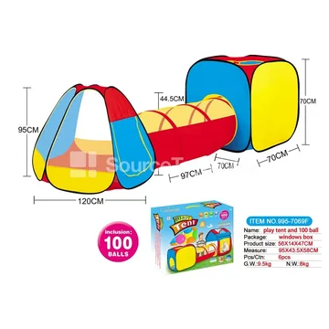 3-in-1 Play Tent, Tunnel and Crawl Tube Playhouse with 100 Ocean Balls