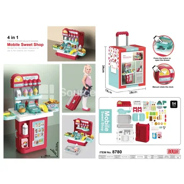 4-in-1 Supermarket Rolling Suitcase, Red/Gray