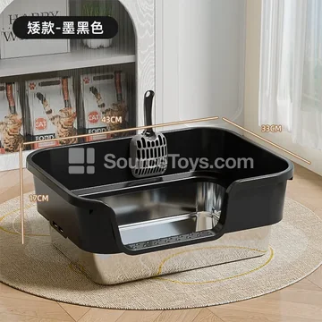 Wide-Top Side-Open Angled Stainless Steel Litter Box
