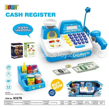 Cash Register Toy with Sound, Light, Calculator, and Microphone