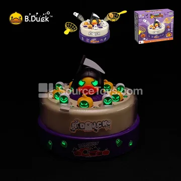 Halloween Fishing Toy  Electric Bouncing Catch with Music, Kids' Spinning Turntable, Dual-Player Magnetic Fishing, Glow-in-the-Dark Pumpkin & Skull