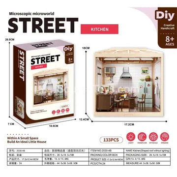 Mini Pretend-Play Kitchen Dollhouse with Decorative Roof (No Lights)