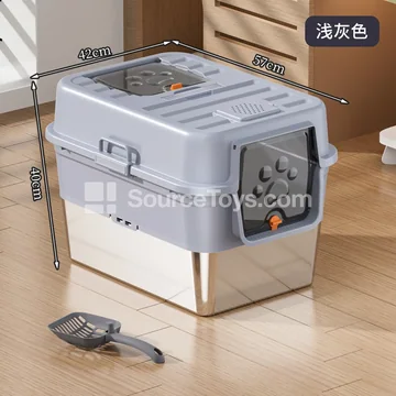 Stainless Steel Portable Enclosed Cat Litter Box with Handle