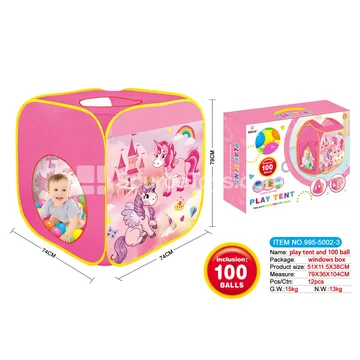 Cartoon Unicorn Play Tent with 100 pcs 5.5 cm Ocean Balls (995-5002-3)