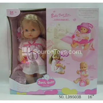 16-inch Vinyl Doll with Long Hair, Dress, and Accessories