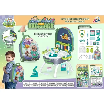 4-in-1 Luggage Suitcase Pretend-Play Medical Kit with Alloy Backpack Set