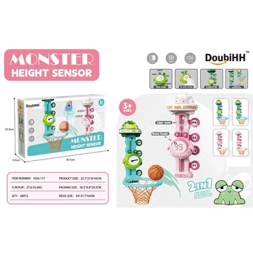 Height Measuring Jump Trainer with Digital Display (Basketball Hoop + 1 Basketball) (Green/Pink)
