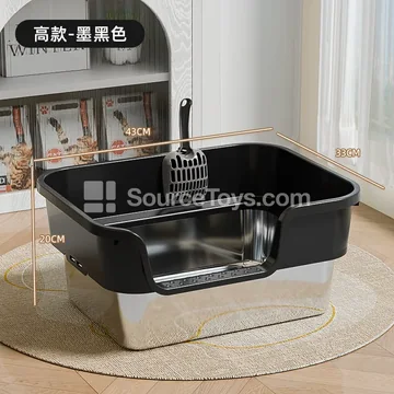 Wide Top Side-Opening Sloped Stainless Steel Cat Litter Box