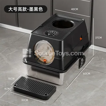 Ventilated Fully Enclosed Cat Litter Box with Round Door Flip Cover