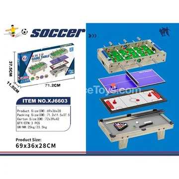 XJ6603 4-in-1 Wooden Game Table Foosball Pool Hockey