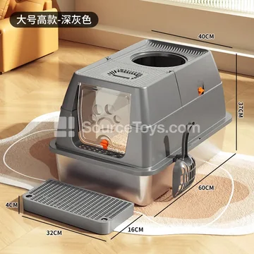 Ventilated Fully Enclosed Cat Litter Box with Square Flip Door