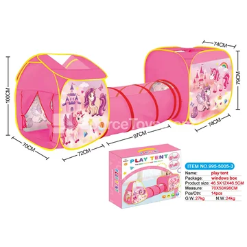 3-in-1 Unicorn Play Tent with Tunnel and Crawl Tube (995-5005-3)