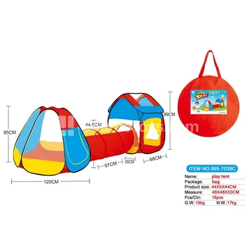3-in-1 Playhouse with Tunnel and Crawl Tube Tent (995-7038C)