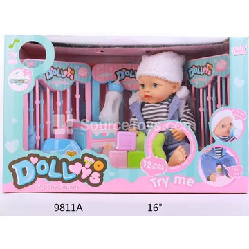 16-inch Vinyl Doll with Drinking, Wee, and Sound Functions – Boy Doll with Playpen & Accessories