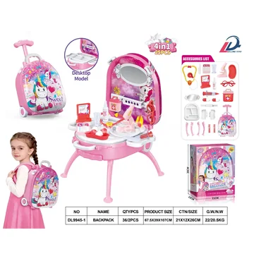 4-in-1 Trolley Case Alloy Backpack Set Unicorn Doctor (Girls Pretend-Play Medical Kit Storage Case)