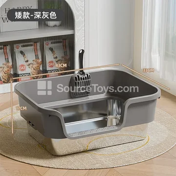 Wide-top Side-opening Slanted Stainless Steel Litter Box