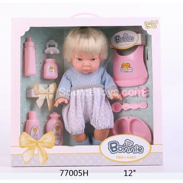 12" Vinyl Boy Doll with Short Hair & Pretend-Play Dining Set