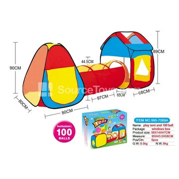 3-in-1 Playhouse Tunnel Crawl Tube Tent with 100 Ocean Balls