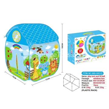 Cartoon Happy Zoo Play Tent with 50 Ocean Balls (PVC Frame)
