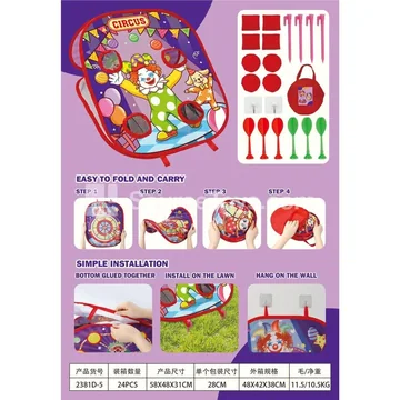 Folding Toss Game Board - 3-in-1 Target with Clown Design