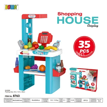 Pretend-Play Supermarket Checkout Counter with Calculator