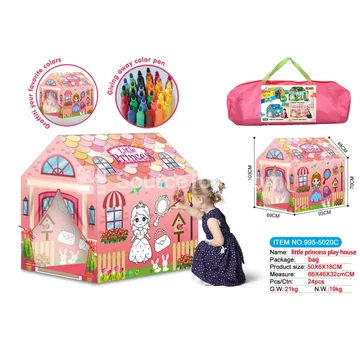DIY Coloring Princess Play Tent Playhouse with 12 Color Pens