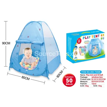 Heart-shaped four-sided play tent with 50 pcs 5.5 cm ocean balls