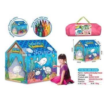 DIY Coloring Ocean Animal Tent Playhouse with 12 Color Pens