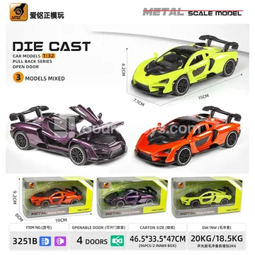 1:32 scale alloy sports car model with sound, light and pull-back function, 4 doors openable
