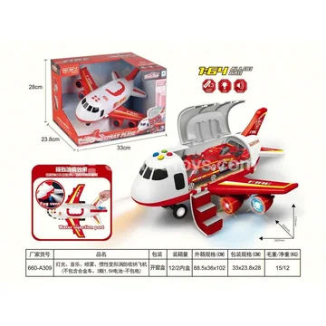 Light & Music Mist Inertial Deformable Fire Rescue Plane with Storage, 35x32x17cm