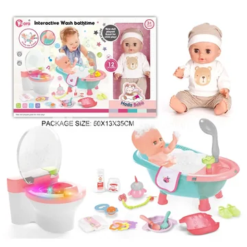 14-inch Vinyl Doll Sound & Light Potty Set with Bathtub
