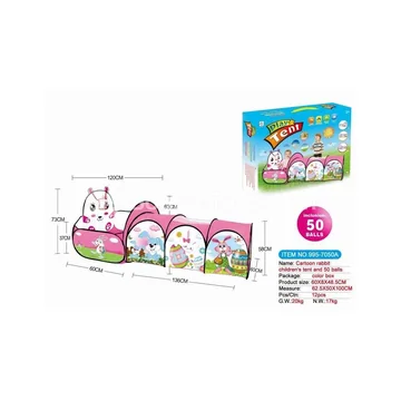 2-in-1 Cartoon Rabbit Basketball Play Tent Tunnel Crawl Tube with 50pcs 6cm Ocean Balls