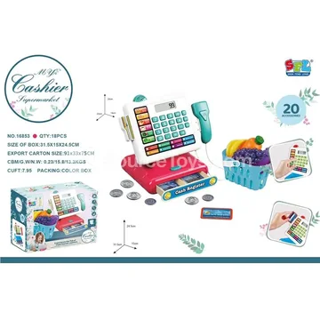 Pretend-Play Supermarket Checkout Set with Cash Register, Basket & Food Accessories