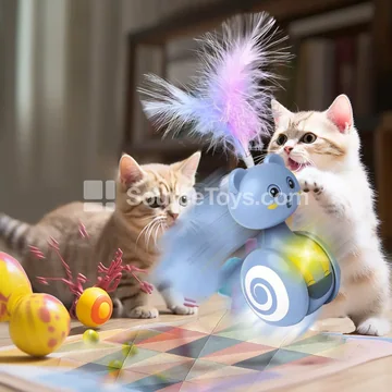 Cat Feather Teaser Wobbling Toy with Light
