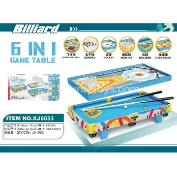 XJ6033 6-in-1 Wooden Game Table with Pool and Bowling