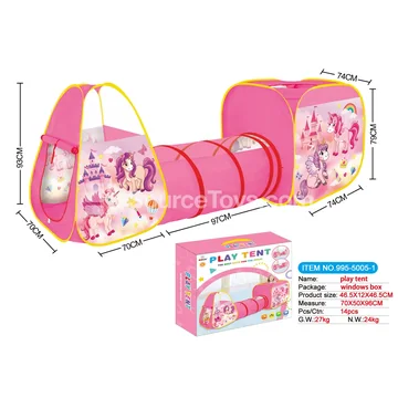 3-in-1 Unicorn Play Tent with Tunnel and Crawl Tube (995-5005-1)
