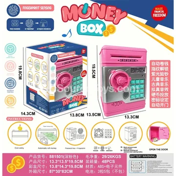 Electric Coin Bank with Bill Validator & Fingerprint Lock, Deep Pink