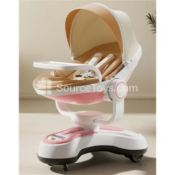 Electric Double-Drive Remote Control Baby Swing Ride-On with Lights, Music, Tray and Canopy (Pink, Yellow, Blue)