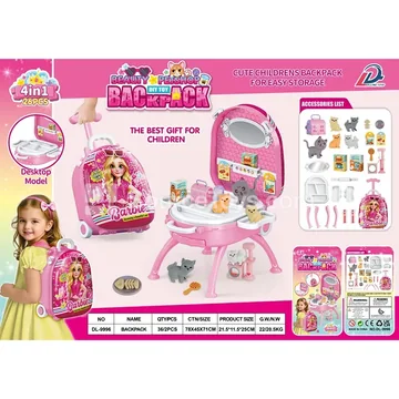 Fashion Doll 4-in-1 Suitcase Set with Pet Cat and Alloy Backpack