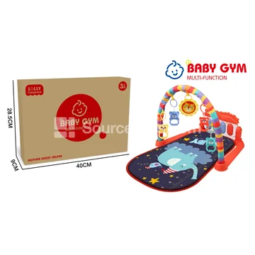 Baby Play Mat with Piano and Elephant Print, Red