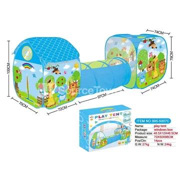 Cartoon Happy Zoo 3-in-1 Play Tent