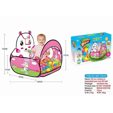120cm Cartoon Rabbit Basketball Hoop Ball Pit with 60pcs 6cm Ocean Balls