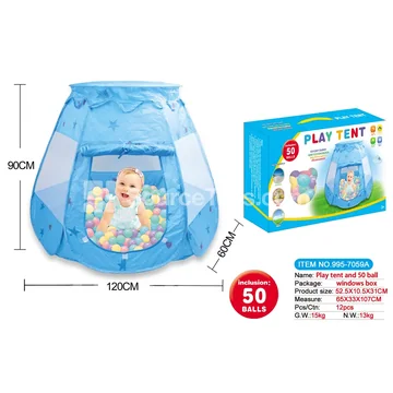 Heart-shaped six-sided play tent with 50 pcs 5.5 cm ocean balls