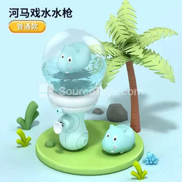Transparent Cartoon Pet Water Spray Floating Water Gun - Blue Hippo, No Light, Header Bag