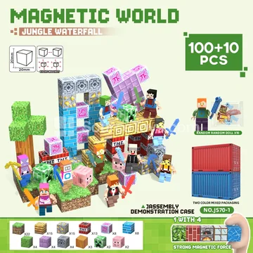 2cm Magnetic Building Blocks Set (Weak Magnetism: 1 Pulls 3-4 Pcs): 100 Pcs + 10 Figures